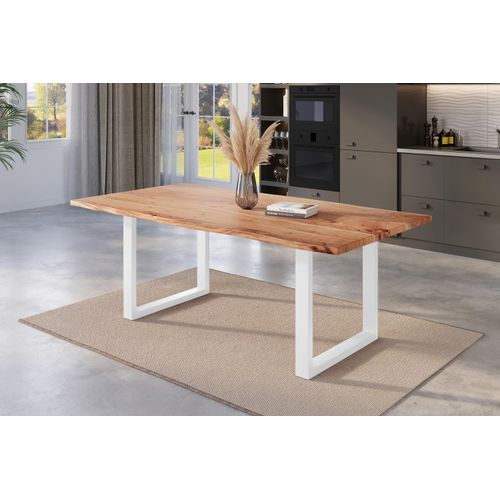 Esstisch Baumkante massiv Akazie natur 180 x 90 weiß NICK