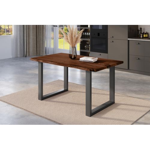Esstisch Baumkante massiv Akazie nussbaum 140 x 80 U-Gestell schwarz NICK