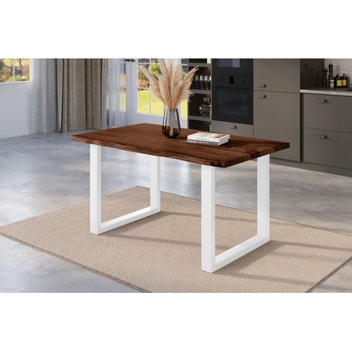 Esstisch Baumkante massiv Akazie nussbaum 140 x 80 weiß NICK