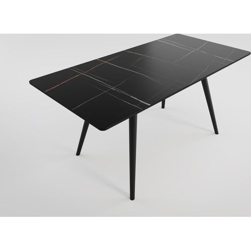 Esstisch RIGA 160x80cm schwarze Keramikplatte schwarze konische Tischbeine : Schwarz