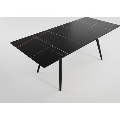 Esstisch RIGA 200x90cm schwarze Keramikplatte schwarze konische Tischbeine : Schwarz