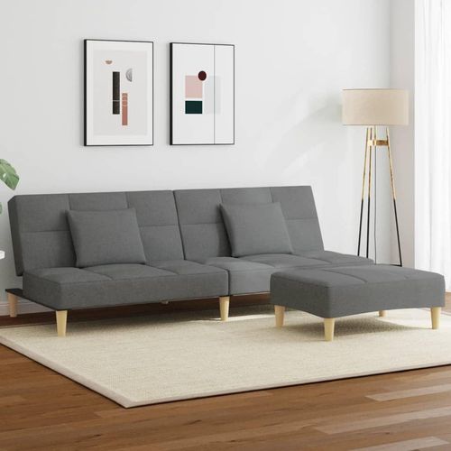 Schlafsofa 2-Sitzer mit Fußhocker Dunkelgrau Stoff