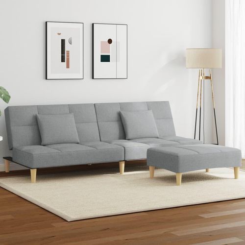 Schlafsofa 2-Sitzer mit Fußhocker Hellgrau Stoff