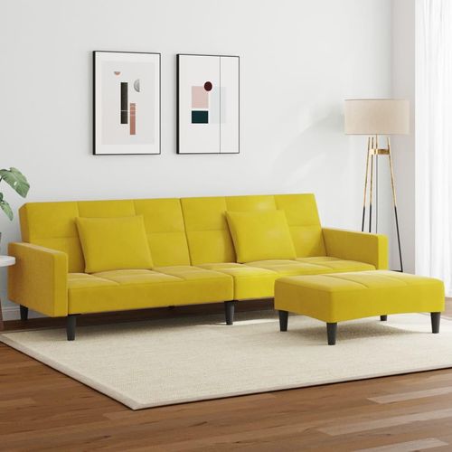 Schlafsofa 2-Sitzer mit Fußhocker Gelb Samt