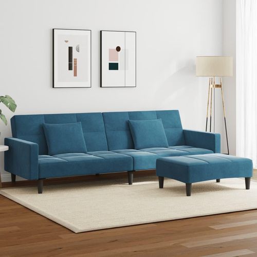 Schlafsofa 2-Sitzer mit Fußhocker Blau Samt