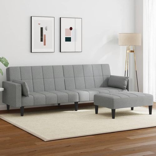 Schlafsofa 2-Sitzer mit Fußhocker Hellgrau Stoff