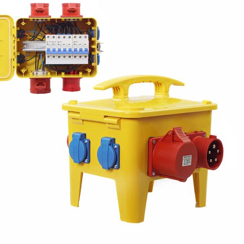 Mobiler Stromverteiler Baustromverteiler mit Handgriff CEE 1x32A 2x16A 4x230V Schuko Sicherung LS