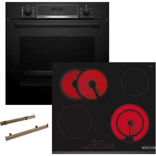 Herdset BOSCH Backofen PYROLYSE TELESKOPAUSZUG + Glaskeramikkochfeld Booster autark 60 cm