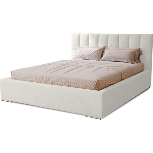 Polsterbett Dream 120x200 cm, Bett mit Kopfteil, Doppelbett mit Bettkasten, Lattenrost und Matratze aus Holz, Velourstoff: Weiß