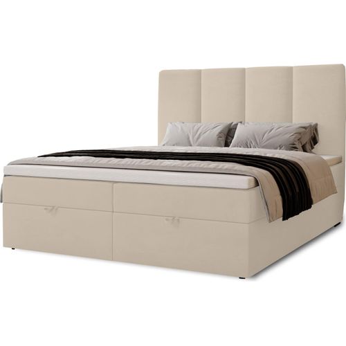 Boxspringbett Malmo mit 2 Bettkästen, 120x200, Farbe: Beige, Velourstoff, Doppelbett mit Bonell-Matratze