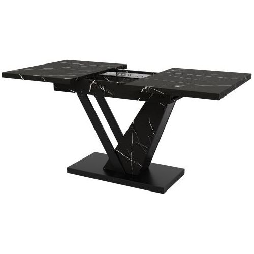 Esstisch 120-160x75cm Schwarzes Teleskoptisch Ausziehtisch mit Einlegeplatten Marmormuster Kuechentisch Wohnzimmer