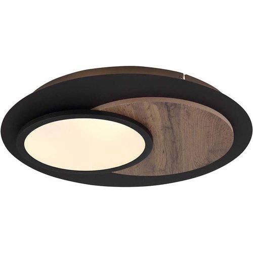 LED Deckenleuchte schwarz, Holzoptik, Backlight, D 48 cm