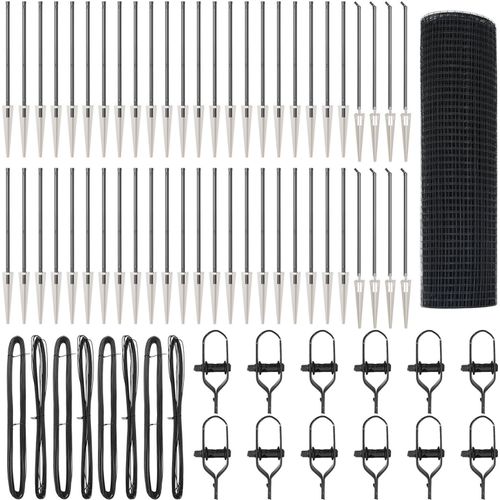 Drahtzaun mit 13 Spike-Pfählen grau 0.5x100 m Stahl, Drahtzäune DesignMöbel Neu