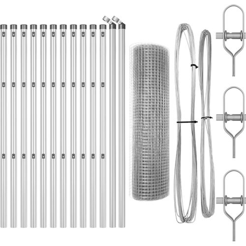 Drahtzaun mit 13 Pfosten 0,8x25 m Verzinkter Stahl, Drahtzäune DesignMöbel Neu
