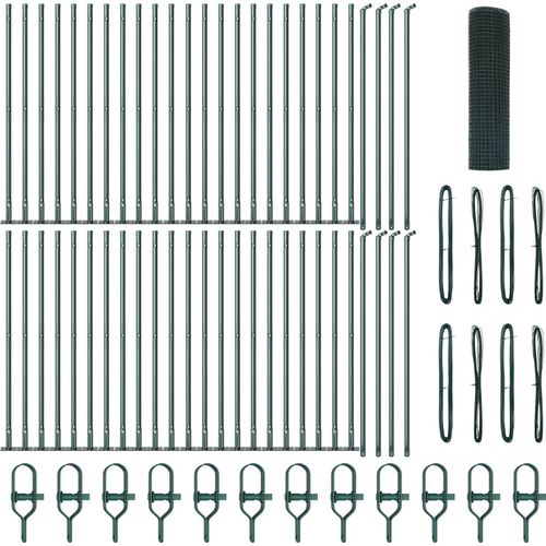 Schweißgitterzaun mit 13 Flanschpfosten Grün 0.4x100 m Stahl, Drahtzäune DesignMöbel Neu