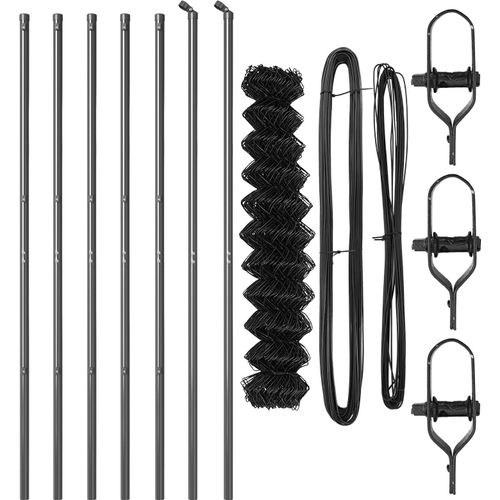 Drahtzaun mit 7 Pfosten 1,4x10 m galvanisierter Stahl grau, Drahtzäune DesignMöbel Neu