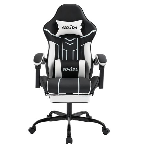 Gaming Stuhl Computerstuhl(Blackwhite)Ergonomischer Gaming Chair mit Fußstütze Bürostuhl Ergonomischer Computerstuhl mit Lendenwirbelstütze