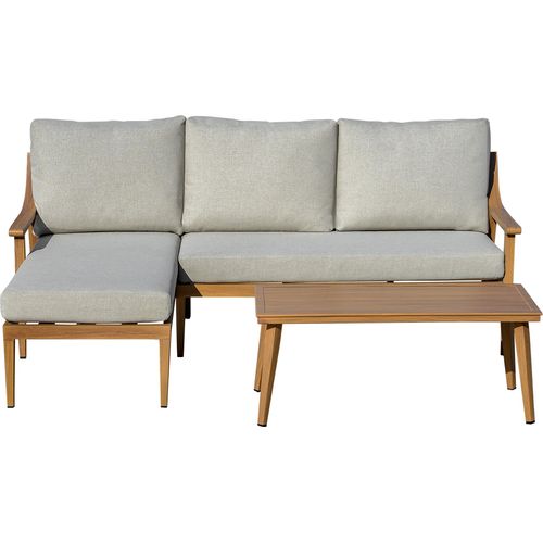 Gartenmöbel Set für 3 Personen mit Chaiselongue Doppelsofa und Tisch, wetterfestes Rattan-Design, ideal für Terrasse und Balkon,