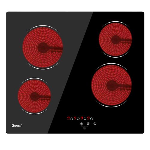 OKWISH Mehrfach-Glaskeramikkochfeld 4 Zonen Einbau Glaskeramikkochfeld Kochfeld Elektrokochfeld, 9 Heizstufen 6000W ohne Stecker Kindersicherung Touch-Control 59x52cm