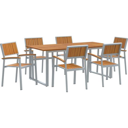 Möbel 7-teiliges Gartentischset Grau Stahl und Akazienholz - Gartentische 3284356