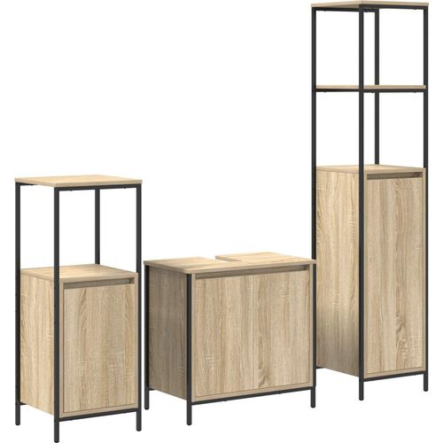Möbel 3-teilige Badezimmermöbel Set Sonoma Eiche Holzwerkstoff - Badspiegel 3328395