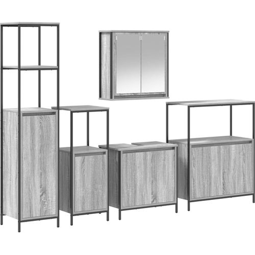 Möbel 5-teiliges Badezimmermöbel Set aus grauem Sonoma Holzwerkstoff - Badspiegel 3328387