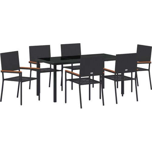 Möbel 7-teiliges Garten-Essset Schwarz Poly-Rattan - Gartenstühle 3379706