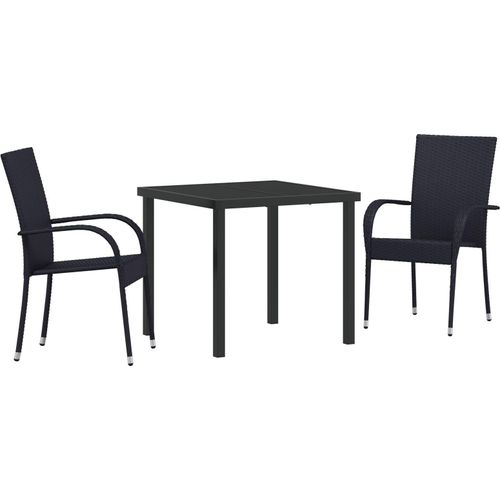 Möbel 3-teilige Garten-Essgruppe Schwarz Poly Rattan - Gartenstühle 3379401