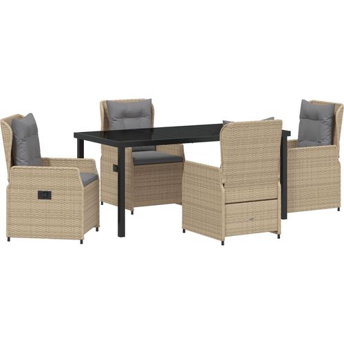 Möbel 5-teiliges Garten Essset Beige Poly-Rattan, Gartentisch Schwarz 160x80x73 cm ohne Sicherheitsglas - Gartenstühle 3380963