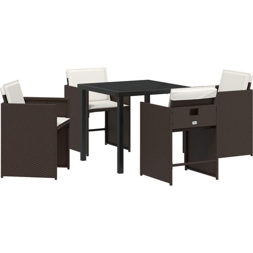 5-teiliges Garten-Esszimmermöbel-Set mit Kissen in Braun aus Poly-Rattan, Gartenstühle DesignMöbel Neu