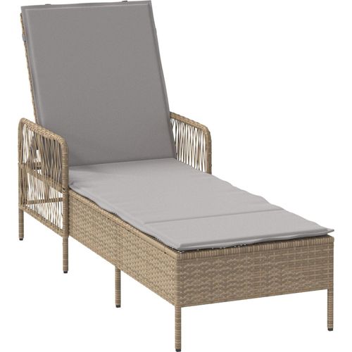 Sonnenliege Beige und Hellgrau PE Rattan 157 x 55 x 92 cm Faltbar, Gartenliegen DesignMöbel Neu