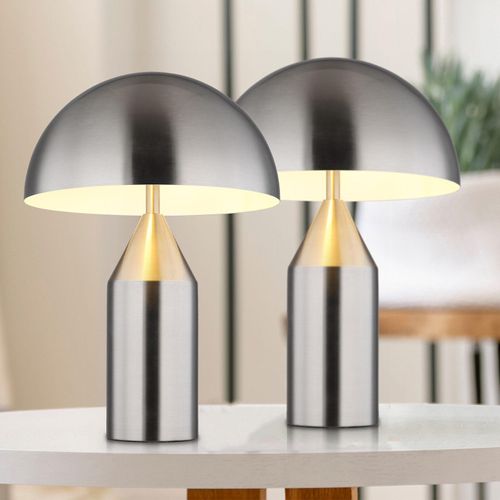 Nachttischlampe 2er Set Tischlampe Schlafzimmer Nachttischleuchte Silber