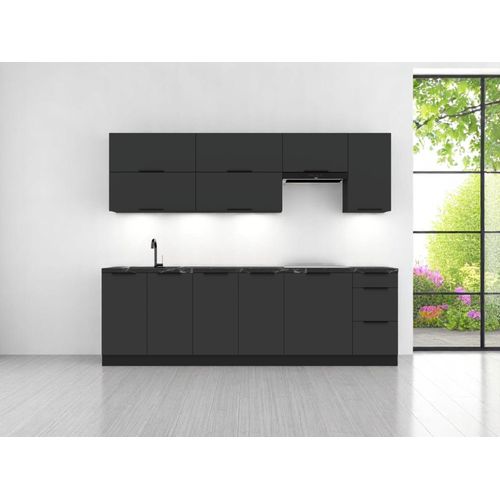 Küchenzeile 260 cm Küche Ohne E-Geräten Küchenblock Einbauküche Ohne Arbeitsplatte, SIENA K95-M260 – Schwarz/Matt