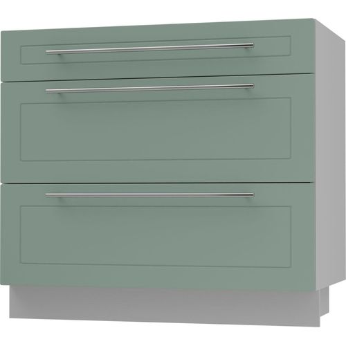 Schubladenunterschrank KVANTUM Teilauszug 90cm Korpus- & Frontfarbe wählbar (Q-D3M/90),mint matt,grau
