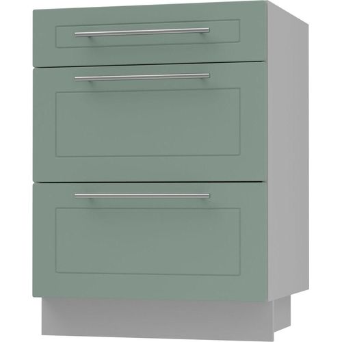 Schubladenunterschrank KVANTUM Teilauszug 60cm Korpus- & Frontfarbe wählbar Q-D3M/60,mint matt,grau