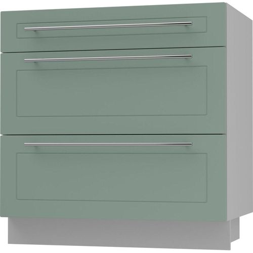 Schubladenunterschrank KVANTUM Teilauszug 80cm Korpus- & Frontfarbe wählbar (Q-D3M/80),mint matt,grau