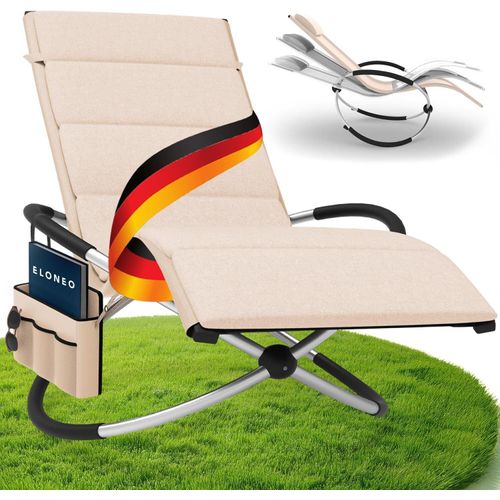 ELONEO Schaukelliege Outdoor mit Tasche, Relaxliege bis 180kg, Schaukelsessel Outdoor, Liegestuhl wetterfest, Sonnenliege, creme / creme