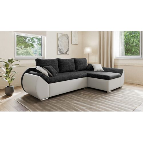 Ecksofa Alex ohne Schlaffunktion und Bettkasten – moderne Kombination aus Strukturstoff und Kunstleder, stilvoll & bequem - Rechts, Schwarz + Weiß (Lawa 06 + Soft 17)