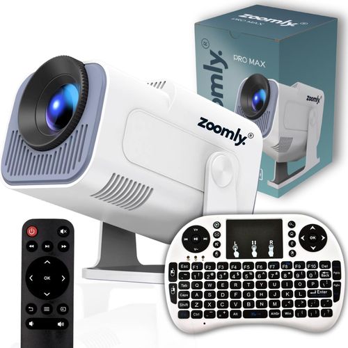 Zoomly® Pro MAX Beamer - Projektor - Mini Beamer - Full HD 1080p - Unterstützt 4k - Heimkino - Android 11.0 - WiFi 6 & Bluetooth 5.2 - 10.000 Lumen