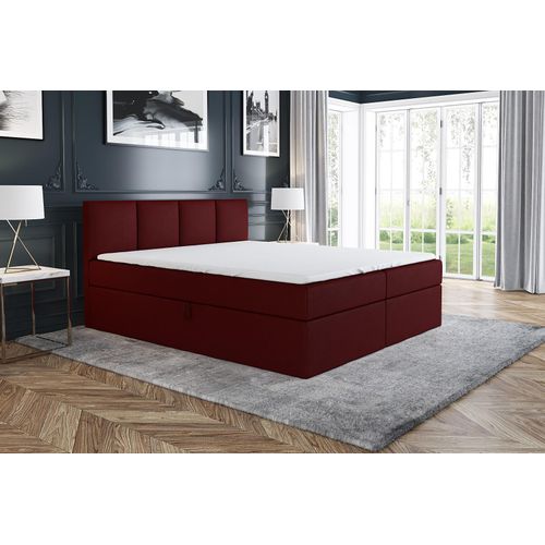 Boxspringbett ABI 180 x 200 mit 2 Bettkästen, Bonell-Matratze und Topper. Farbe: Rot