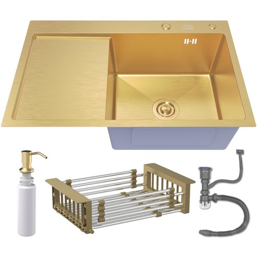 Einspülbecken mit Abtropffläche 78x50L Gold + Zubehör