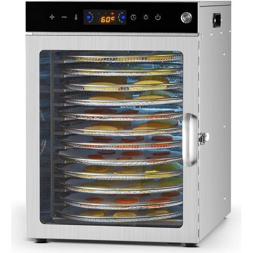 Dörrgerät Dörrautomat Edelstahl - 12 Tabletts, 800W Leistung - Trocknen von Früchten, Gemüse, Kräutern, Fleisch, Fisch, Pilzen - Gesunder Snack für Ernährungsbewusste und Sportler - Maximaler Nährstofferhalt, Vitamine und Mineralien – Niedriger Energieverbrauch - Einfache Reinigung und Benutzerfreundlichkeit.