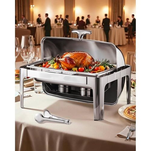Chafing Dish Set - Speisenwärmer Edelstahl 8,5L - 1 Behälter Rolltop Silber - Hochwertiger Wärmebehälter - Buffet Catering Küchenhelfer