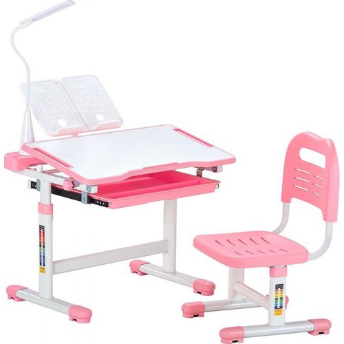 Kinderschreibtisch Rosa mit Schreibtischlampe - Höhenverstellbarer Schreibtisch für Kinder