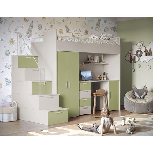 Etagenbett FELIX 4S – Hochglanz oder Matt – Kinderbett, Hochbett, MIT Matratze und Lattenrost (Kaschmir + Gelb Matt)