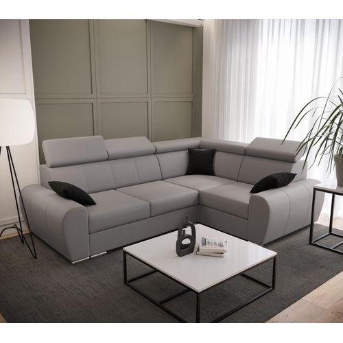 Ecksofa 255 cm Rechte Seite Kunstleder Grau Apollo KN08