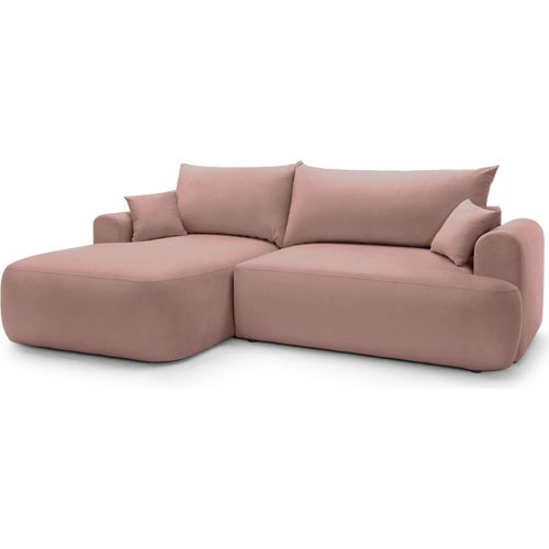 Selsey OVO - Ecksofa mit Schlaffunktion, Stauraum und Samtbezug, Hellrosa, links