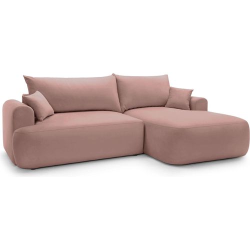 Selsey OVO - Ecksofa mit Schlaffunktion, Stauraum und Samtbezug, Hellrosa, rechts