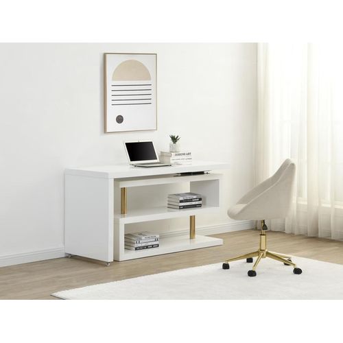 Schreibtisch ausziehbar mit 360° drehbarer Platte - MDF lackiert - Weiß & Goldfarben - NICEPHORE II