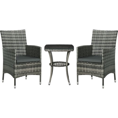 Balkonmöbel Set für 2 Personen Sitzgruppe Rattan Gartenset Polyrattan Dunkelgrau,
